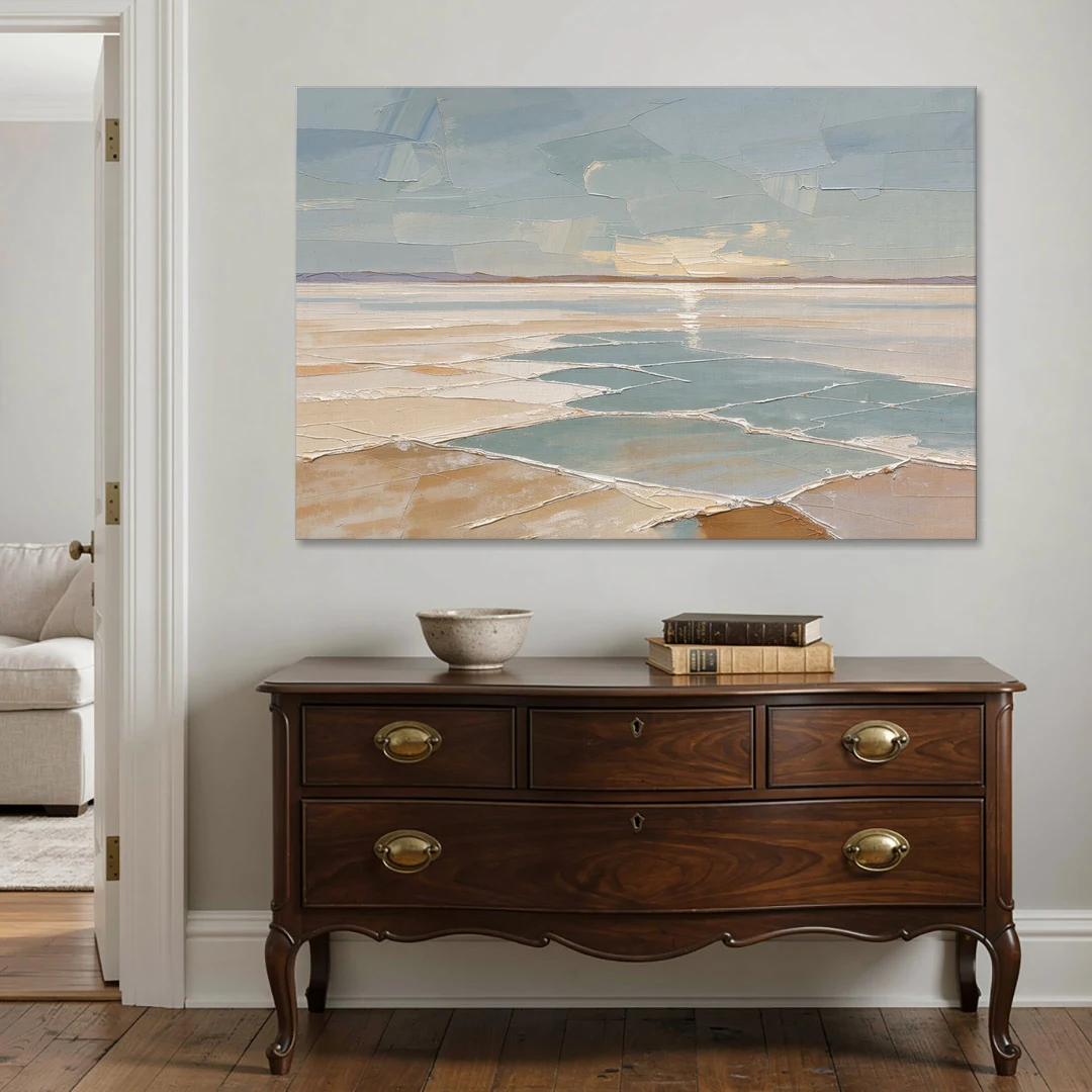 Large Neutral Salt Flat Mirror Under Misty Sky - Canvas Wall Art - Coffee Table - 60x40