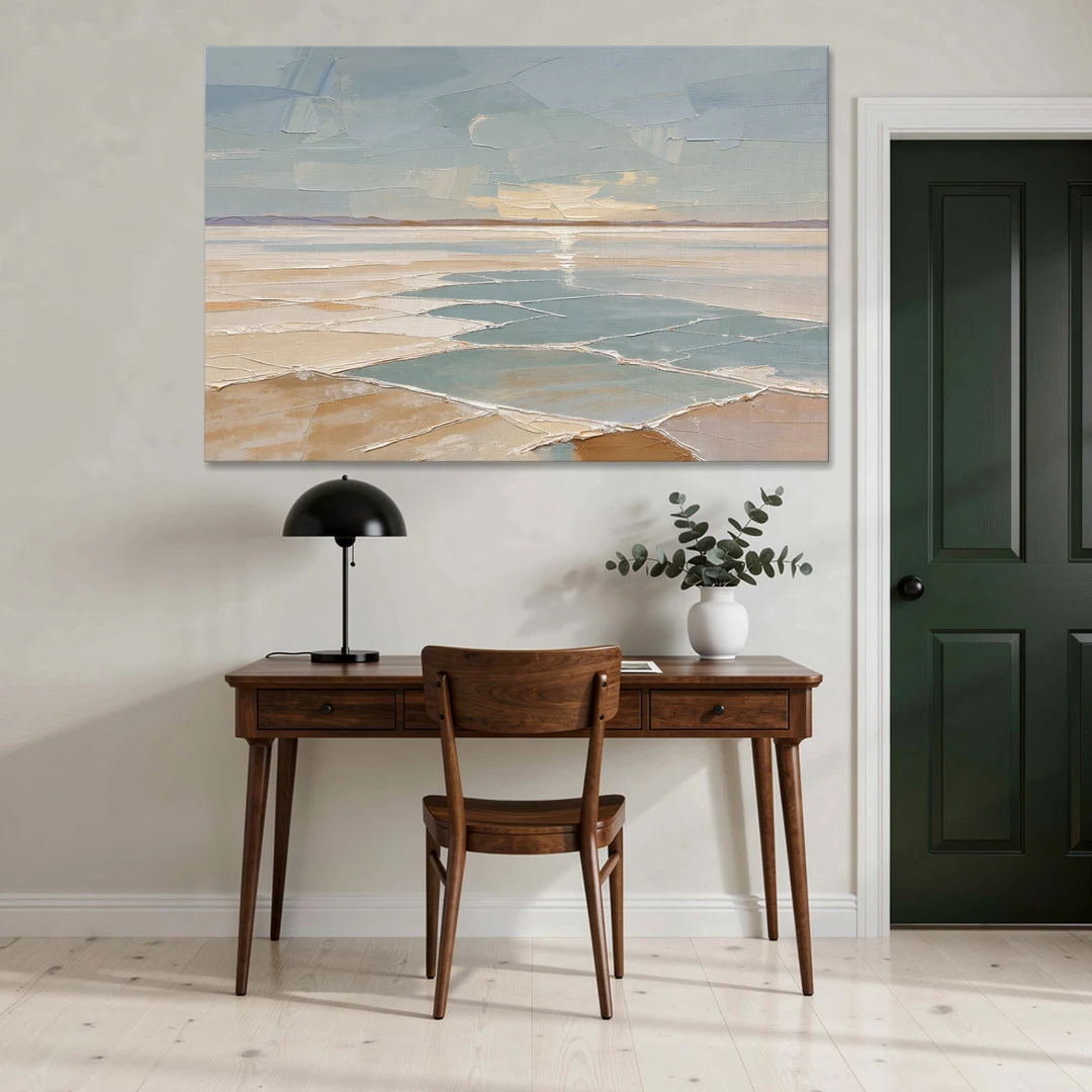 Large Neutral Salt Flat Mirror Under Misty Sky - Canvas Wall Art - Office - 60x40