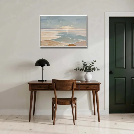 Large Neutral Salt Flat Mirror Under Misty Sky - White Framed Canvas Wall Art - Office - 36x24