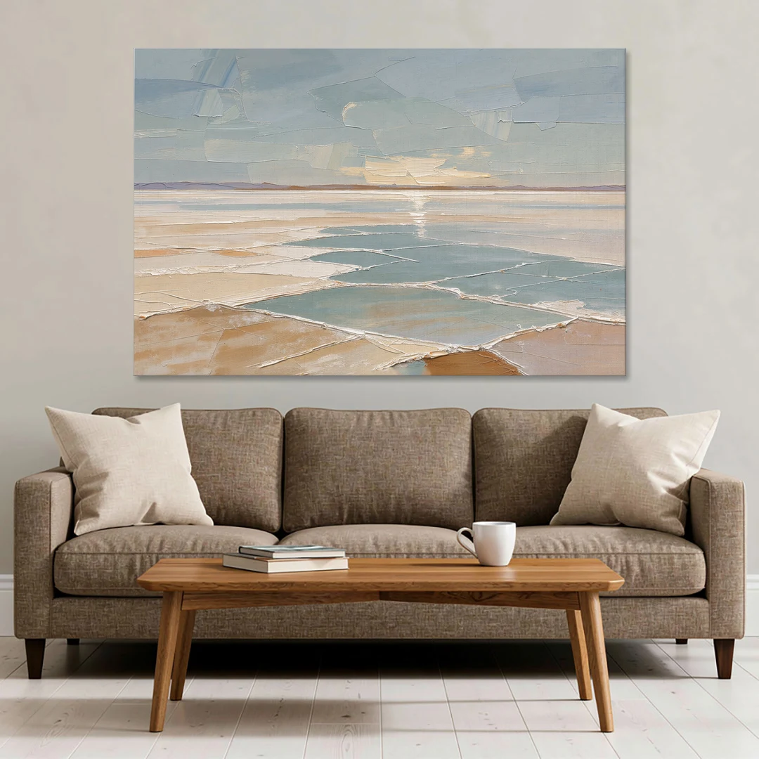 Large Neutral Salt Flat Mirror Under Misty Sky - Canvas Wall Art - Sofa - 60x40