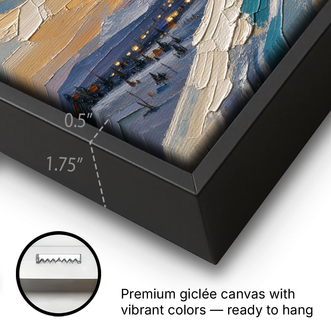 Large Santa Wall Art of the Hilltop Sleigh - Black Framed Canvas Wall Art - Gallery Wrap Corner
