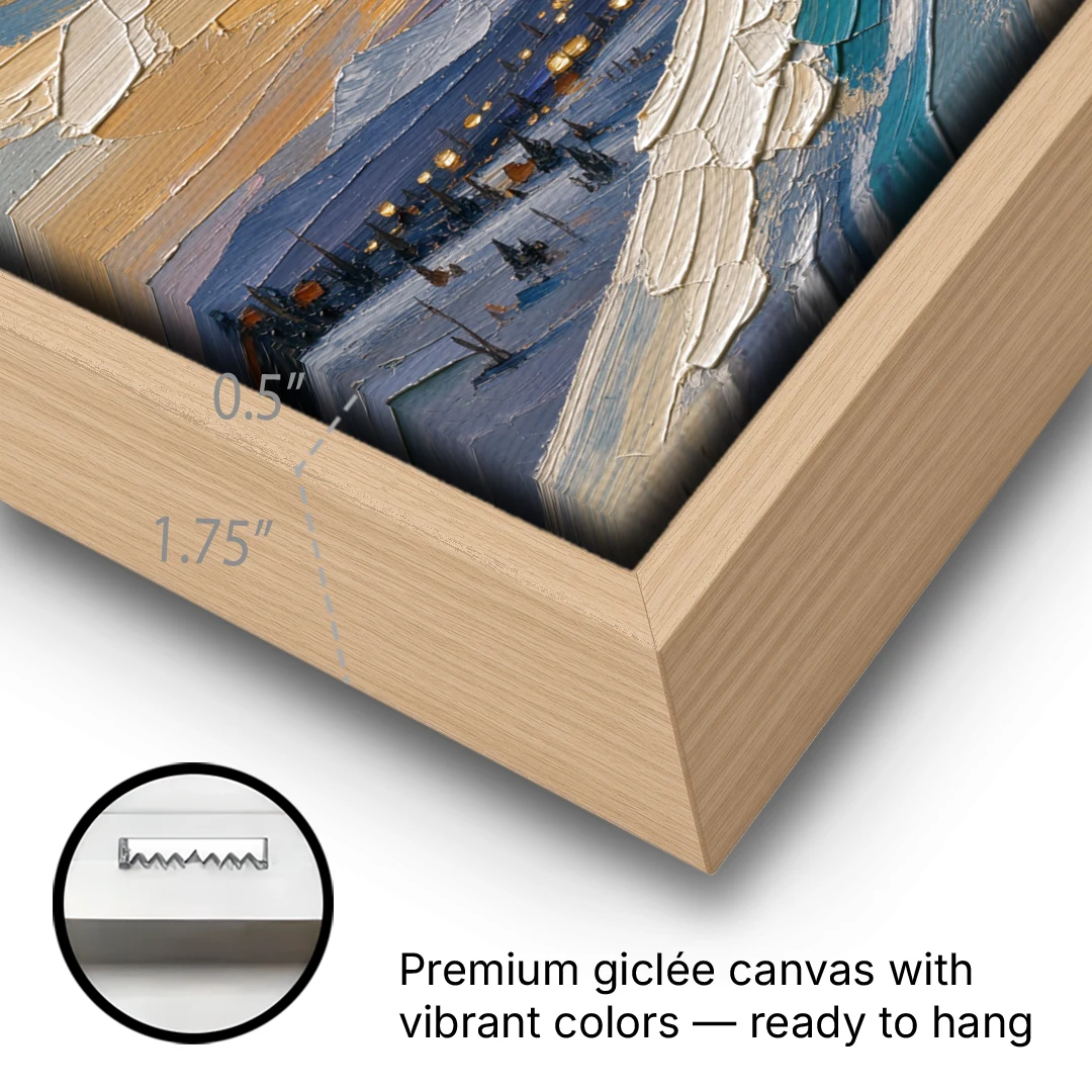 Large Santa Wall Art of the Hilltop Sleigh - Oak Framed Canvas Wall Art - Gallery Wrap Corner