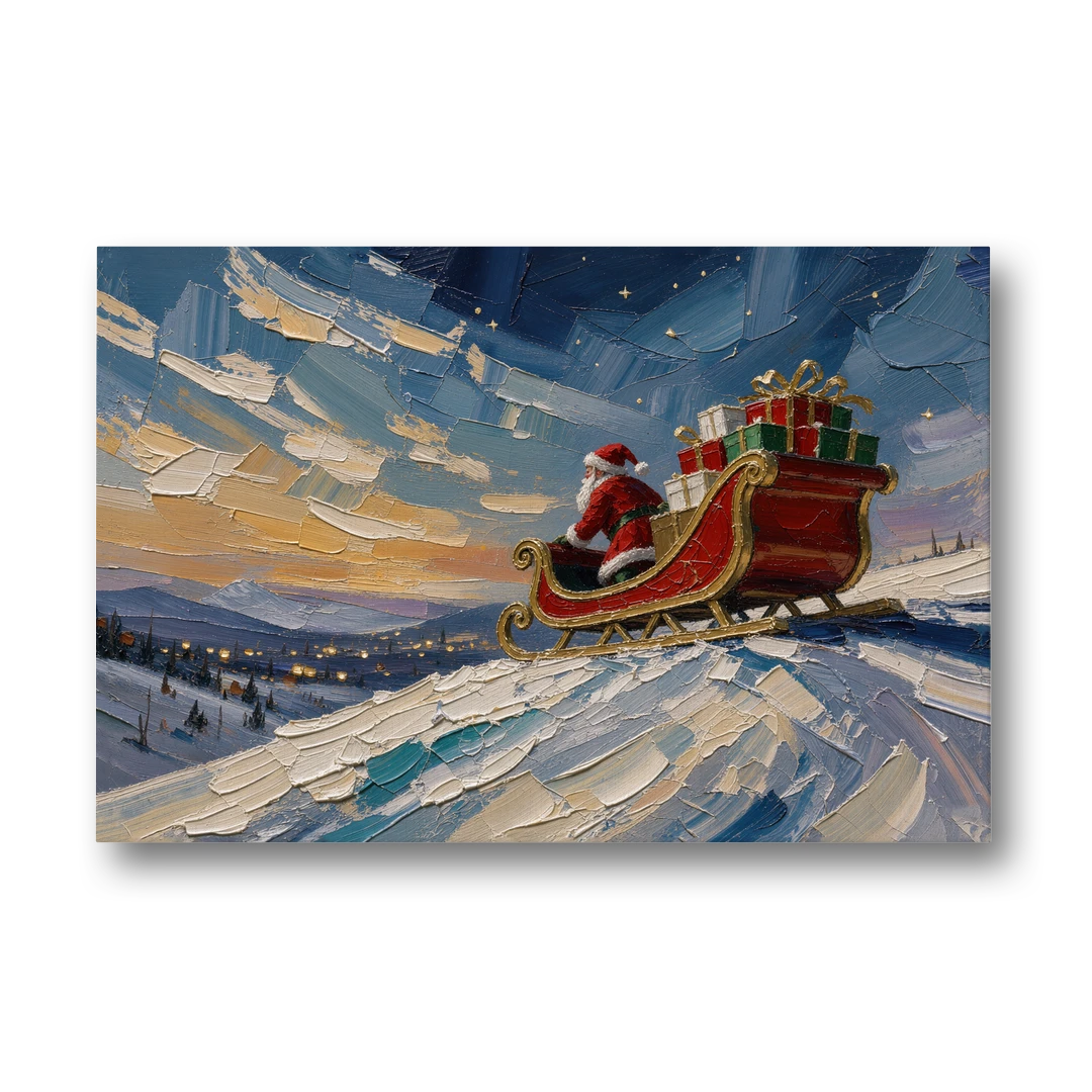 Large Santa Wall Art of the Hilltop Sleigh - Canvas Wall Art - Front