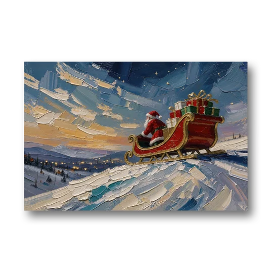 Large Santa Wall Art of the Hilltop Sleigh - Canvas Wall Art - Front