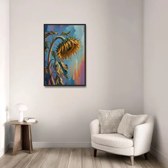 Large Sunflower Canvas Bowing in Late Summer - Black Framed Canvas Wall Art - Sofa - 24x36