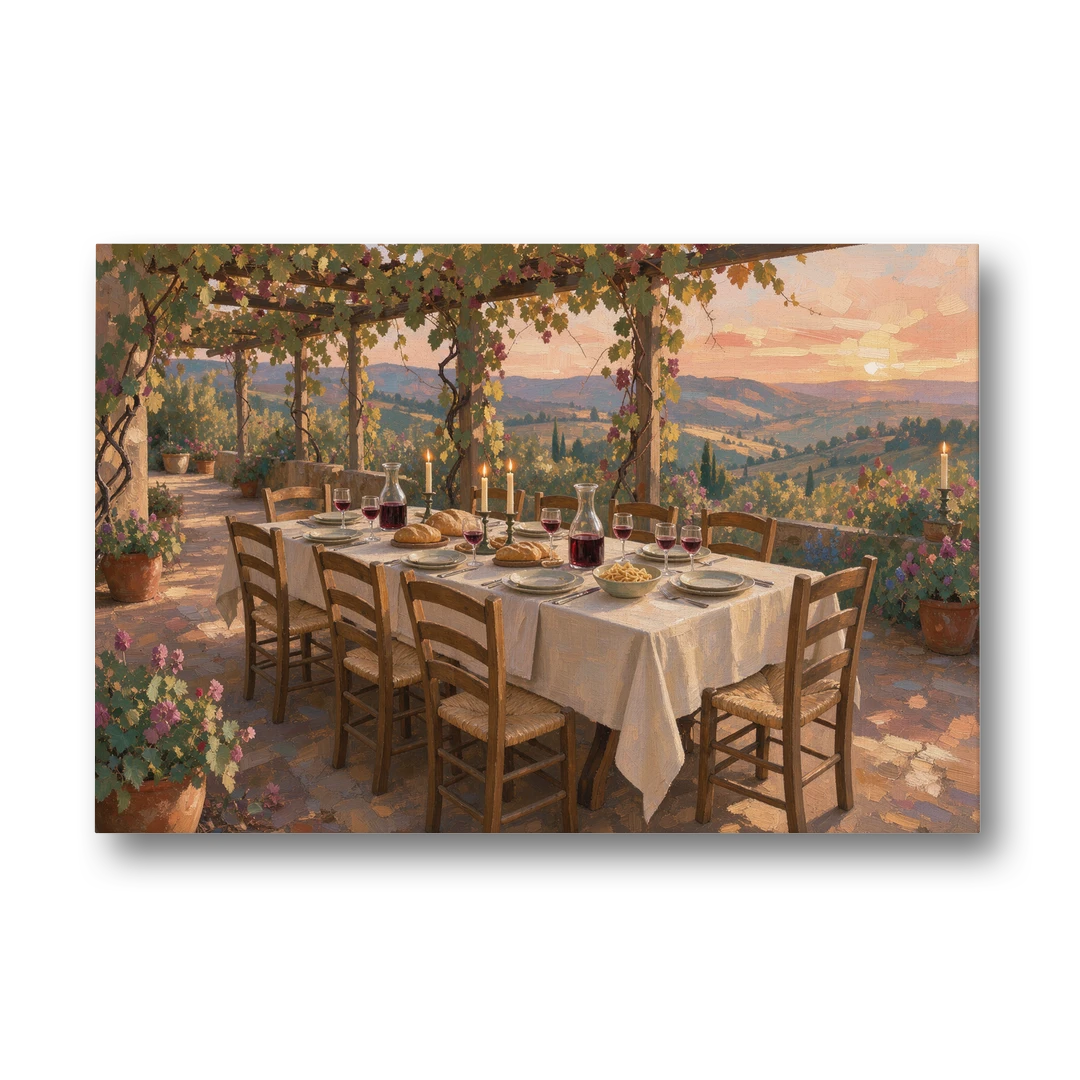 Large Supper Under the Vine Pergola for the Dining Room - Canvas Wall Art - Front
