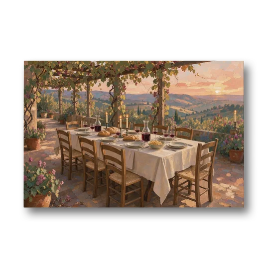 Large Supper Under the Vine Pergola for the Dining Room - Canvas Wall Art - Front