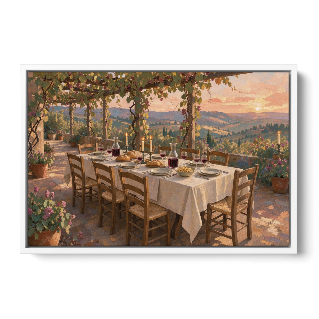 Large Supper Under the Vine Pergola for the Dining Room - White Framed Canvas Wall Art - Front