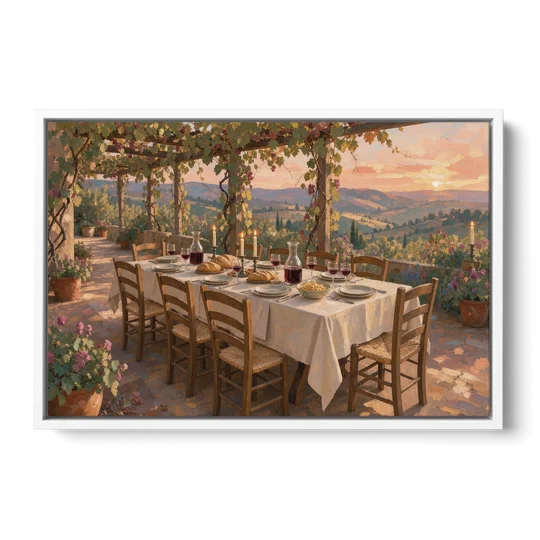 Large Supper Under the Vine Pergola for the Dining Room - White Framed Canvas Wall Art - Front