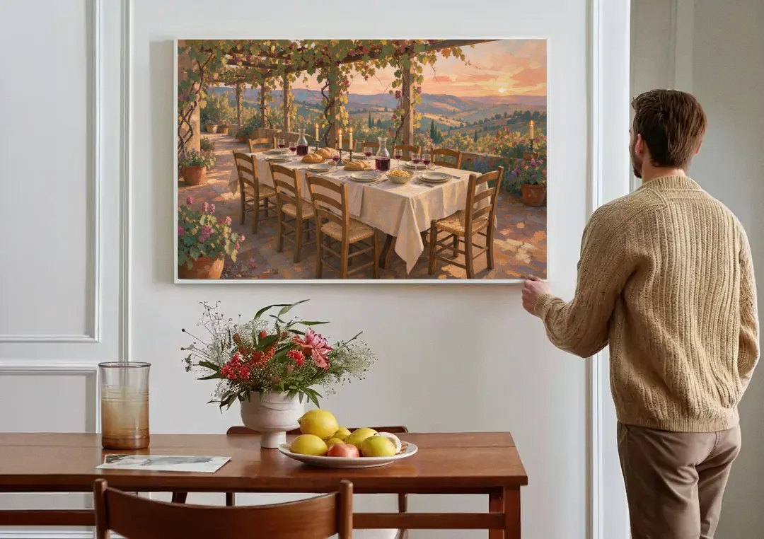 Large Supper Under the Vine Pergola for the Dining Room canvas wall art above a dining table