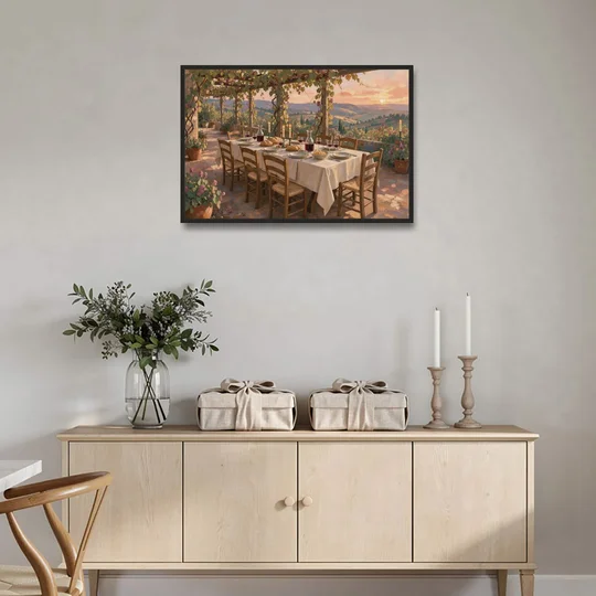 Large Supper Under the Vine Pergola for the Dining Room - Black Framed Canvas Wall Art - Coffee Table - 36x24
