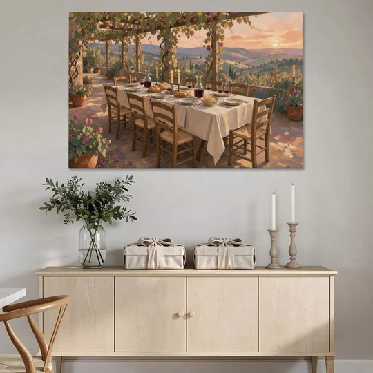 Large Supper Under the Vine Pergola for the Dining Room - Canvas Wall Art - Coffee Table - 60x40