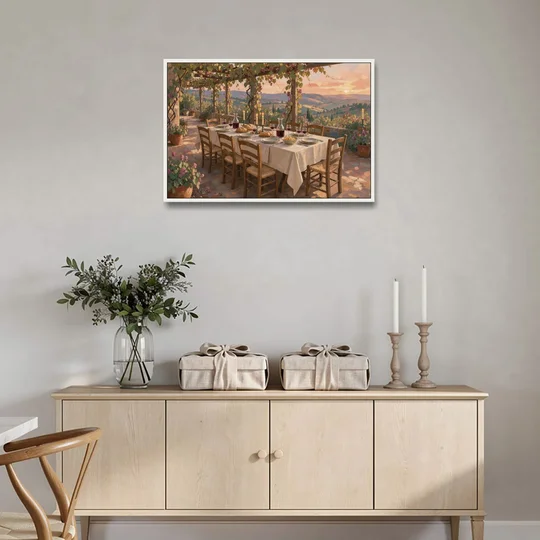 Large Supper Under the Vine Pergola for the Dining Room - White Framed Canvas Wall Art - Coffee Table - 36x24