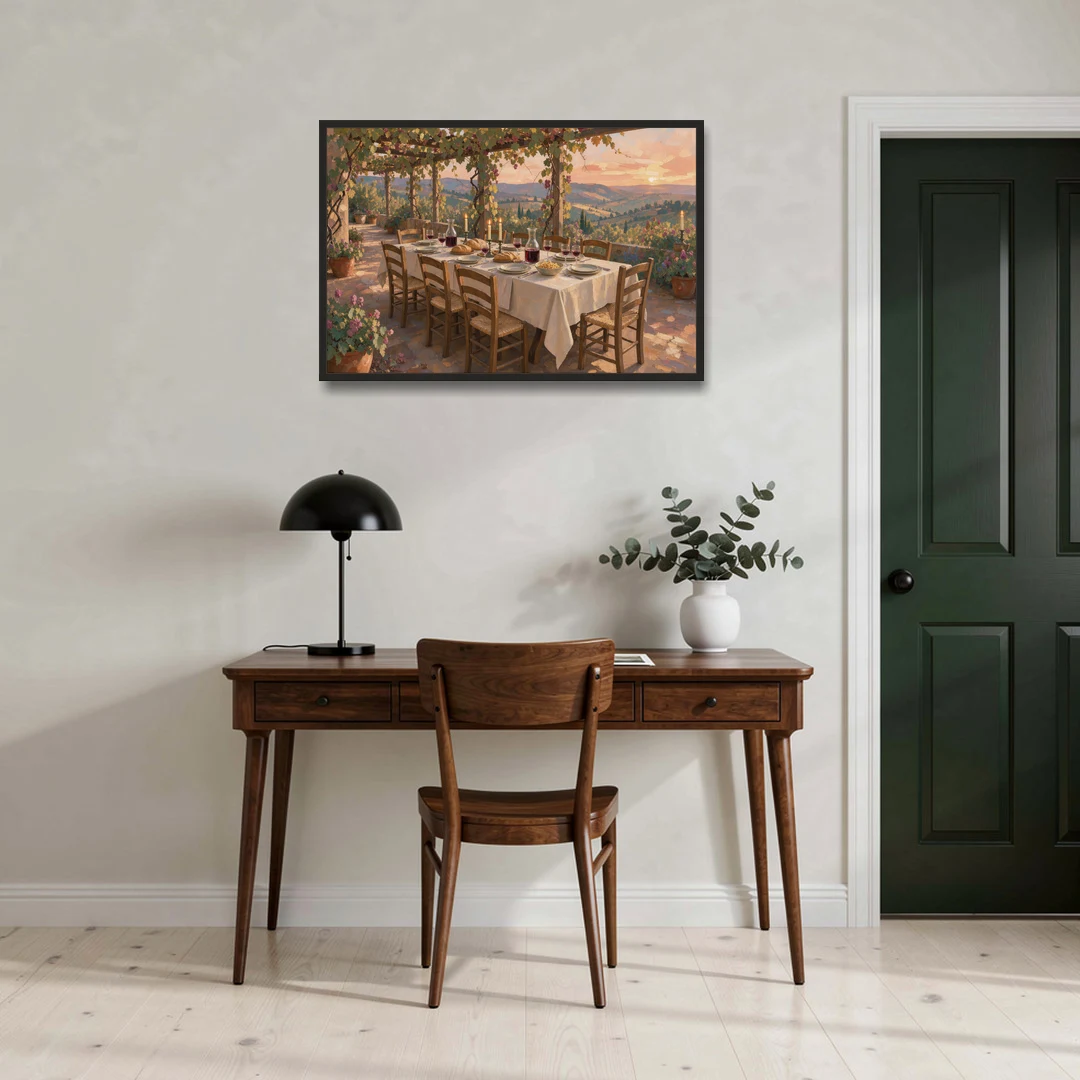 Large Supper Under the Vine Pergola for the Dining Room - Black Framed Canvas Wall Art - Office - 36x24