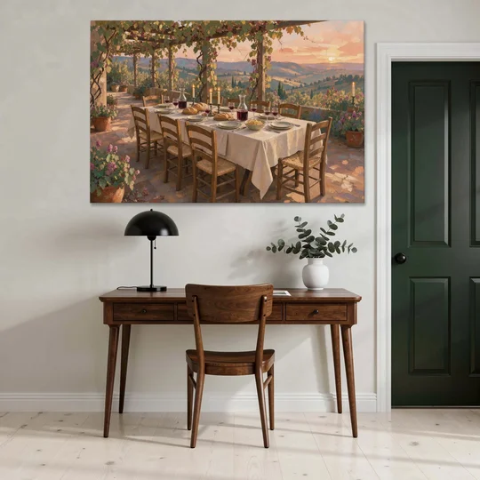 Large Supper Under the Vine Pergola for the Dining Room - Canvas Wall Art - Office - 60x40