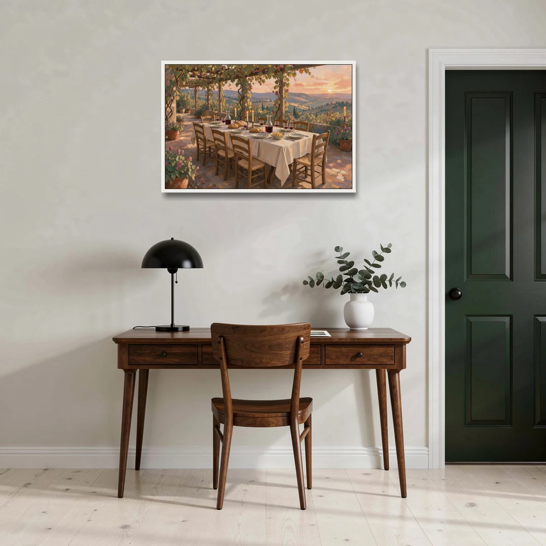 Large Supper Under the Vine Pergola for the Dining Room - White Framed Canvas Wall Art - Office - 36x24