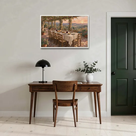 Large Supper Under the Vine Pergola for the Dining Room - White Framed Canvas Wall Art - Office - 36x24