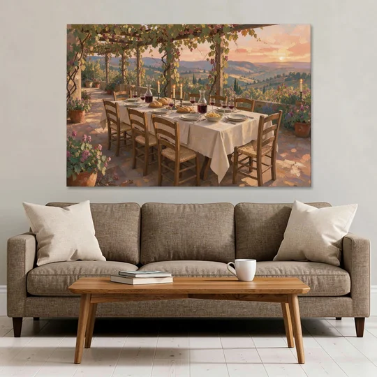 Large Supper Under the Vine Pergola for the Dining Room - Canvas Wall Art - Sofa - 60x40