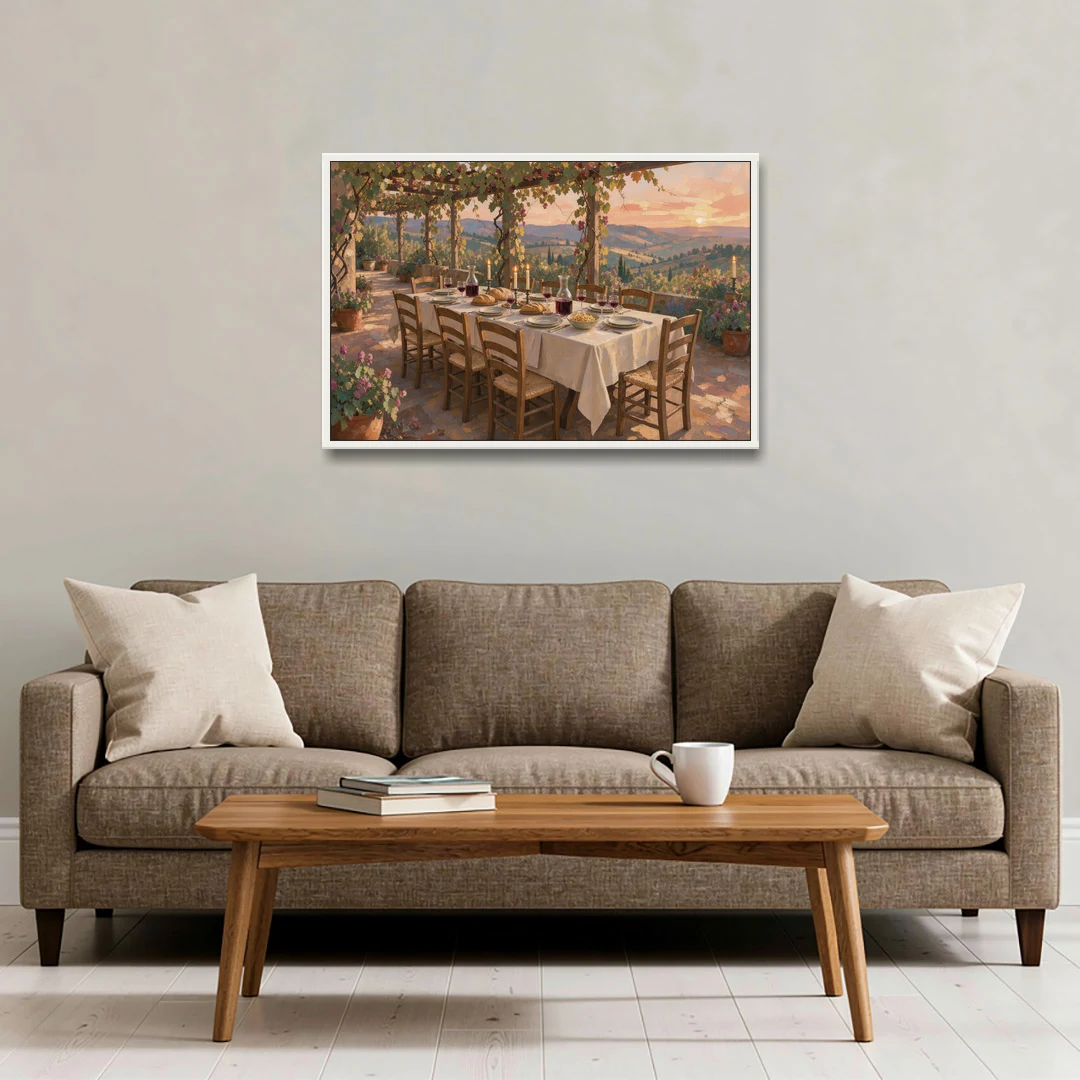 Large Supper Under the Vine Pergola for the Dining Room - White Framed Canvas Wall Art - Sofa - 36x24