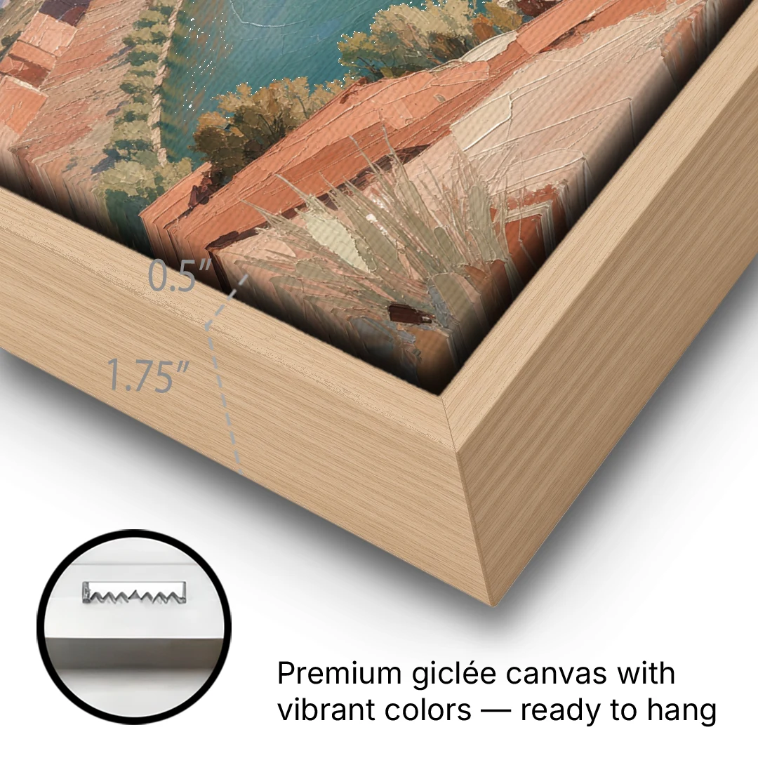 Large Teal River Horseshoe Bend for Above the Sofa - Oak Framed Canvas Wall Art - Gallery Wrap Corner