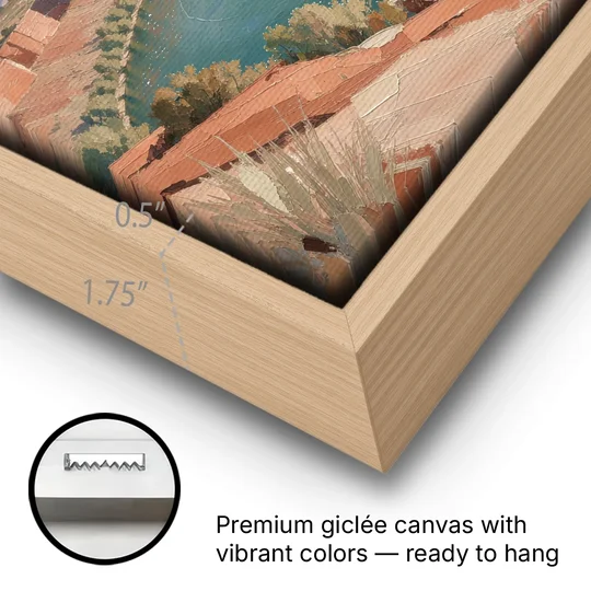 Large Teal River Horseshoe Bend for Above the Sofa - Oak Framed Canvas Wall Art - Gallery Wrap Corner