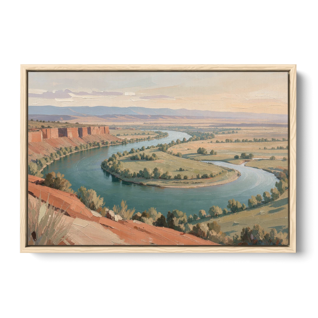 Large Teal River Horseshoe Bend for Above the Sofa - Oak Framed Canvas Wall Art - Front