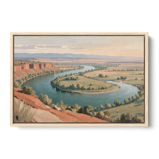 Large Teal River Horseshoe Bend for Above the Sofa - Oak Framed Canvas Wall Art - Front
