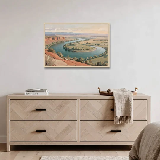 Large Teal River Horseshoe Bend for Above the Sofa - Oak Framed Canvas Wall Art - Coffee Table - 36x24