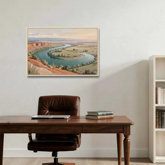 Large Teal River Horseshoe Bend for Above the Sofa - Oak Framed Canvas Wall Art - Office - 36x24