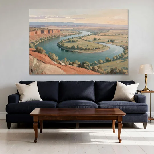 Large Teal River Horseshoe Bend for Above the Sofa - Canvas Wall Art - Sofa - 60x40