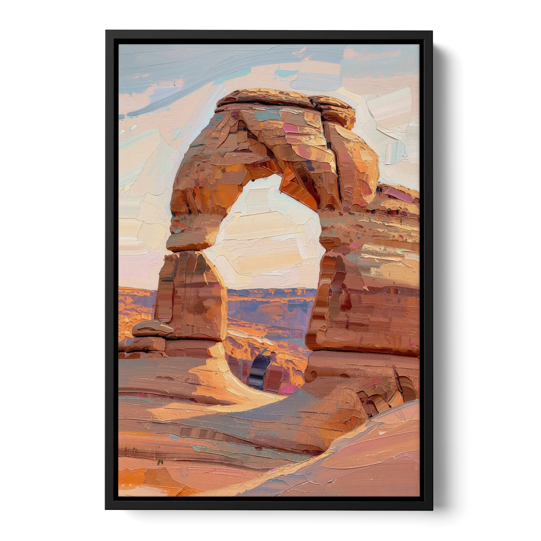 Large Textured Desert Sandstone Arch - Black Framed Canvas Wall Art - Front