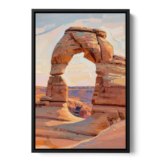 Large Textured Desert Sandstone Arch - Black Framed Canvas Wall Art - Front