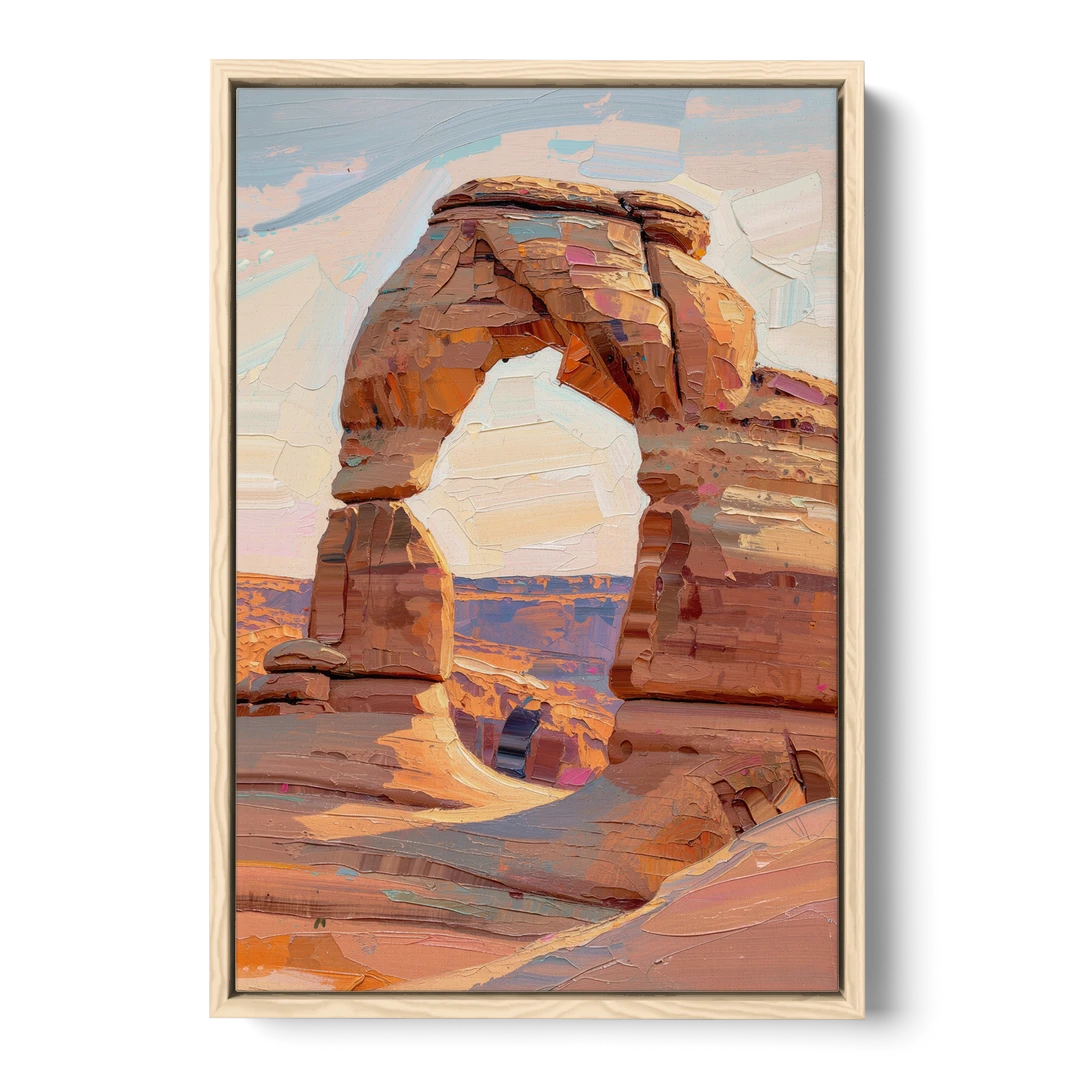 Large Textured Desert Sandstone Arch - Oak Framed Canvas Wall Art - Front