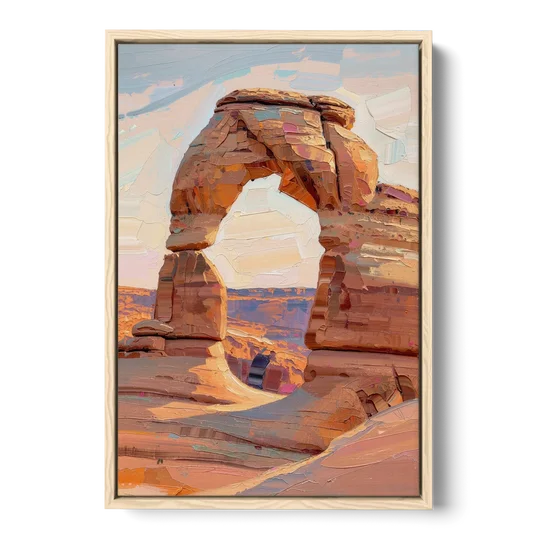 Large Textured Desert Sandstone Arch - Oak Framed Canvas Wall Art - Front