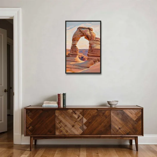 Large Textured Desert Sandstone Arch - Black Framed Canvas Wall Art - Coffee Table - 24x36