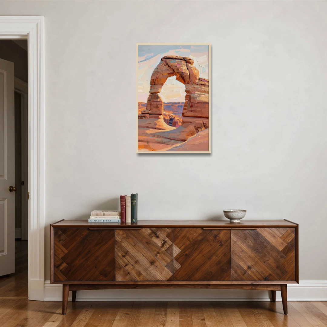 Large Textured Desert Sandstone Arch - Oak Framed Canvas Wall Art - Coffee Table - 24x36