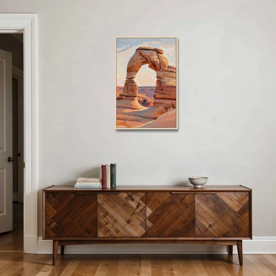 Large Textured Desert Sandstone Arch - Oak Framed Canvas Wall Art - Coffee Table - 24x36