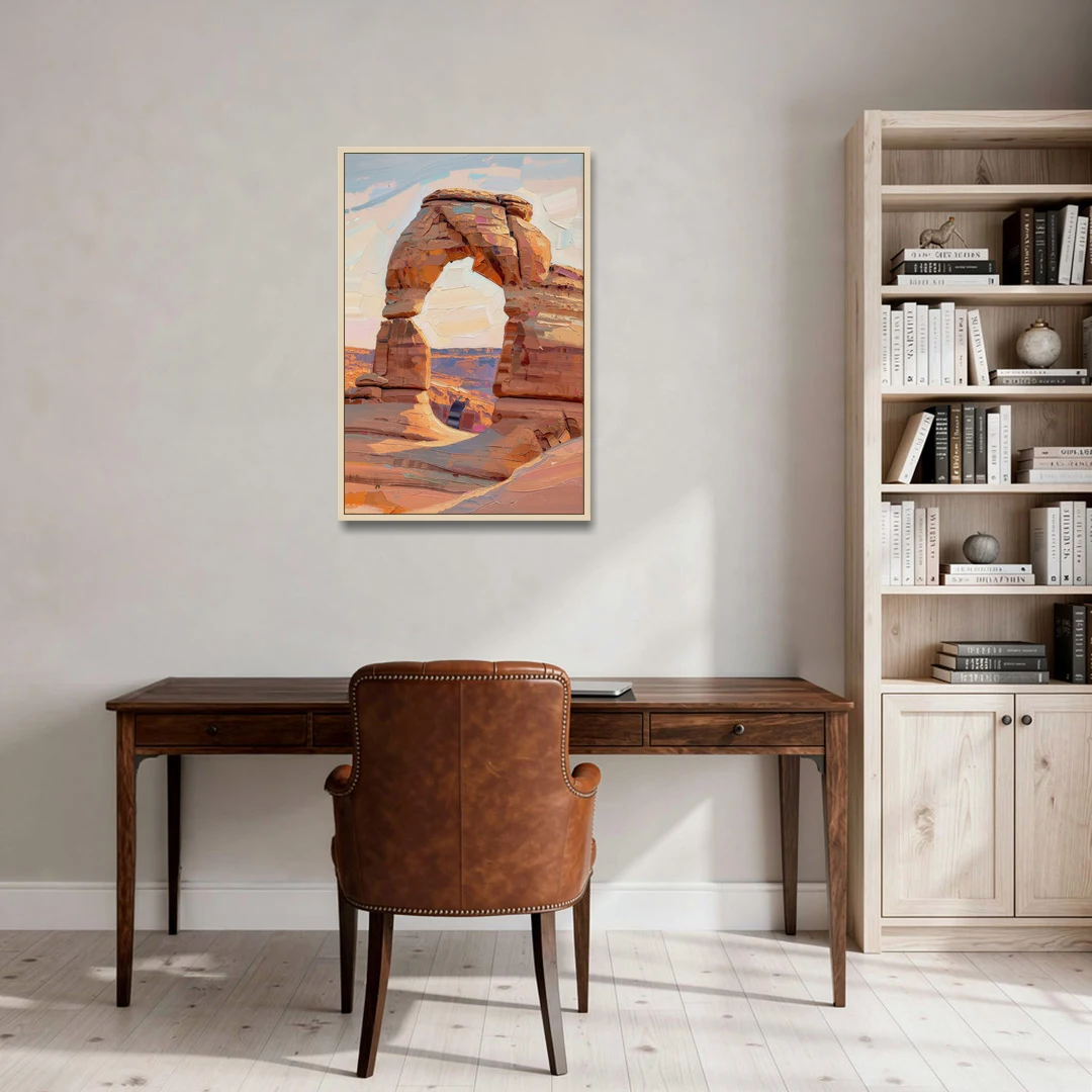 Large Textured Desert Sandstone Arch - Oak Framed Canvas Wall Art - Office - 24x36
