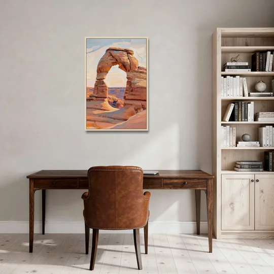 Large Textured Desert Sandstone Arch - Oak Framed Canvas Wall Art - Office - 24x36