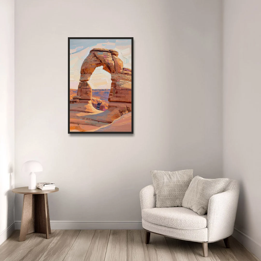 Large Textured Desert Sandstone Arch - Black Framed Canvas Wall Art - Sofa - 24x36