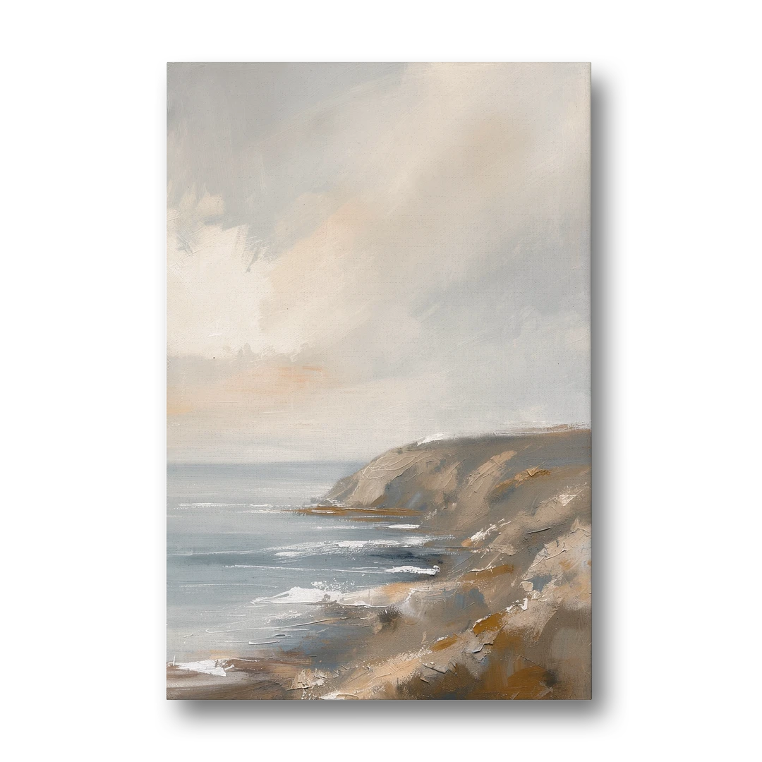 Large Vertical Wall Art of a Misty Coastal Cliff - Canvas Wall Art - Front