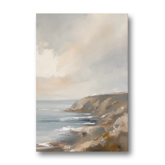 Large Vertical Wall Art of a Misty Coastal Cliff - Canvas Wall Art - Front