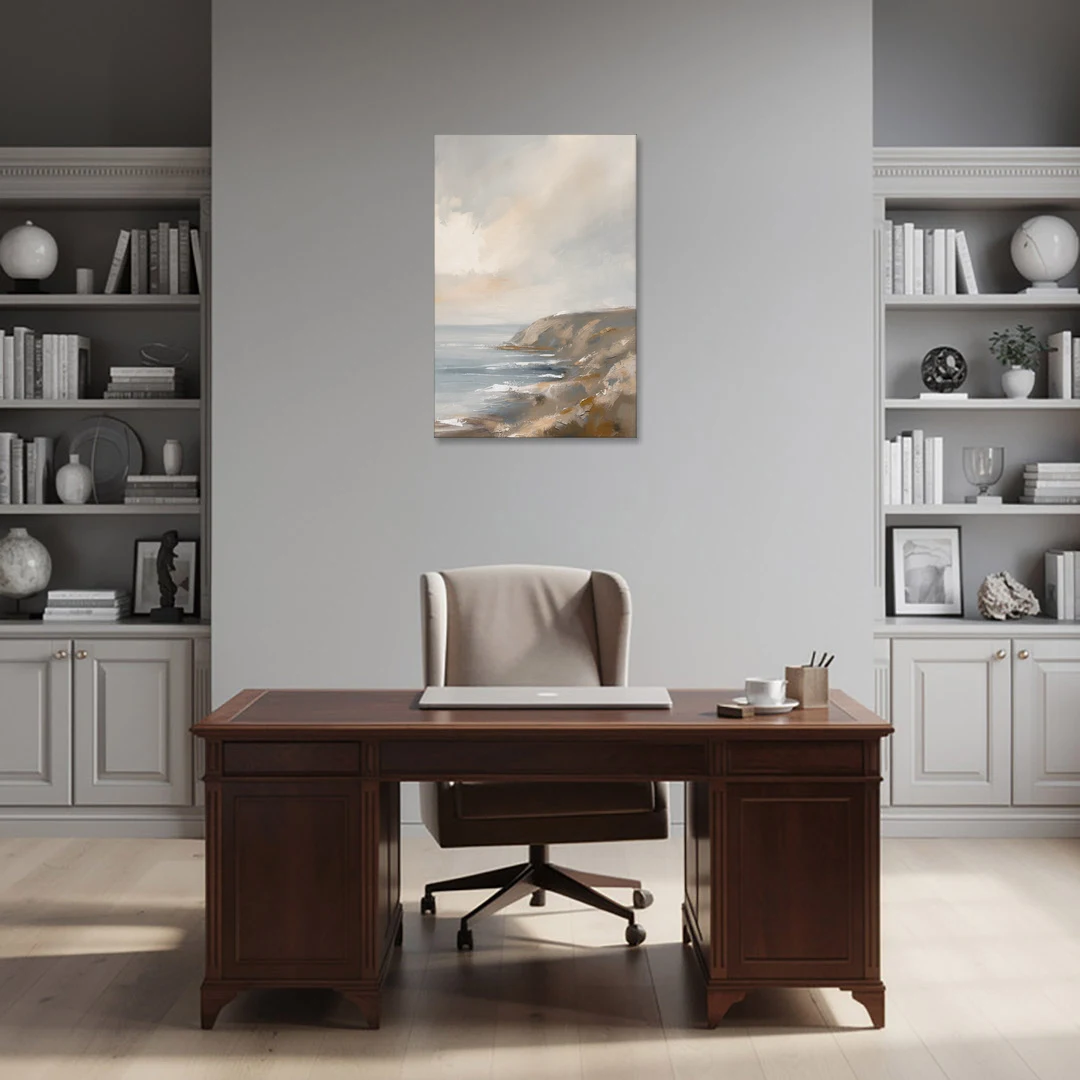 Large Vertical Wall Art of a Misty Coastal Cliff - Canvas Wall Art - Office - 24x36