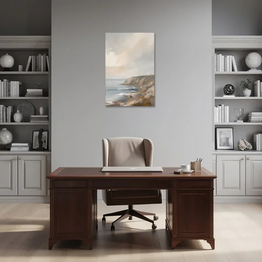 Large Vertical Wall Art of a Misty Coastal Cliff - Canvas Wall Art - Office - 24x36