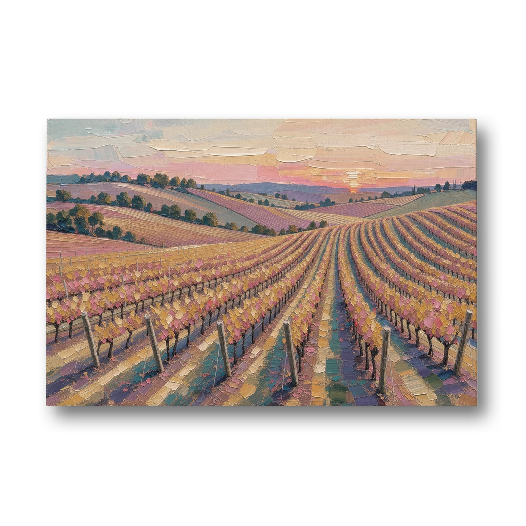 Large Vineyard Rows at Sunset for the Bedroom - Canvas Wall Art - Front