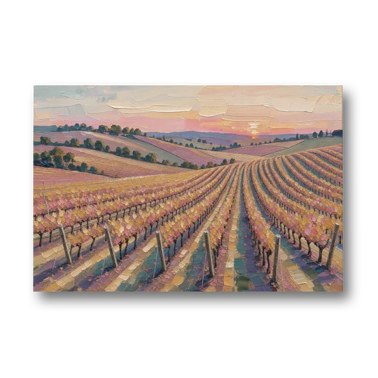 Large Vineyard Rows at Sunset for the Bedroom - Canvas Wall Art - Front