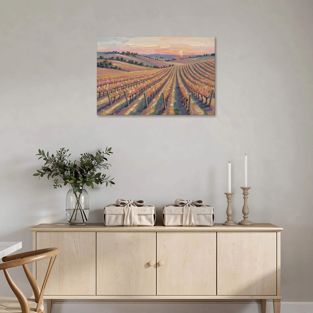 Large Vineyard Rows at Sunset for the Bedroom - Canvas Wall Art - Coffee Table - 36x24