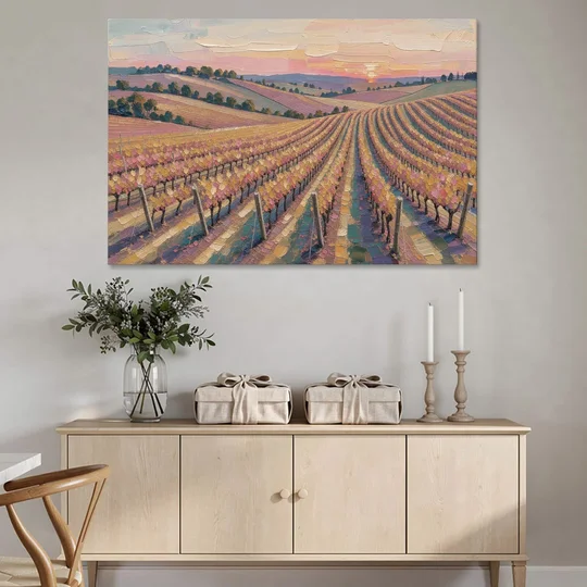 Large Vineyard Rows at Sunset for the Bedroom - Canvas Wall Art - Coffee Table - 60x40