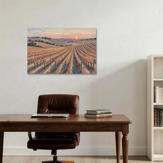 Large Vineyard Rows at Sunset for the Bedroom - Canvas Wall Art - Office - 36x24