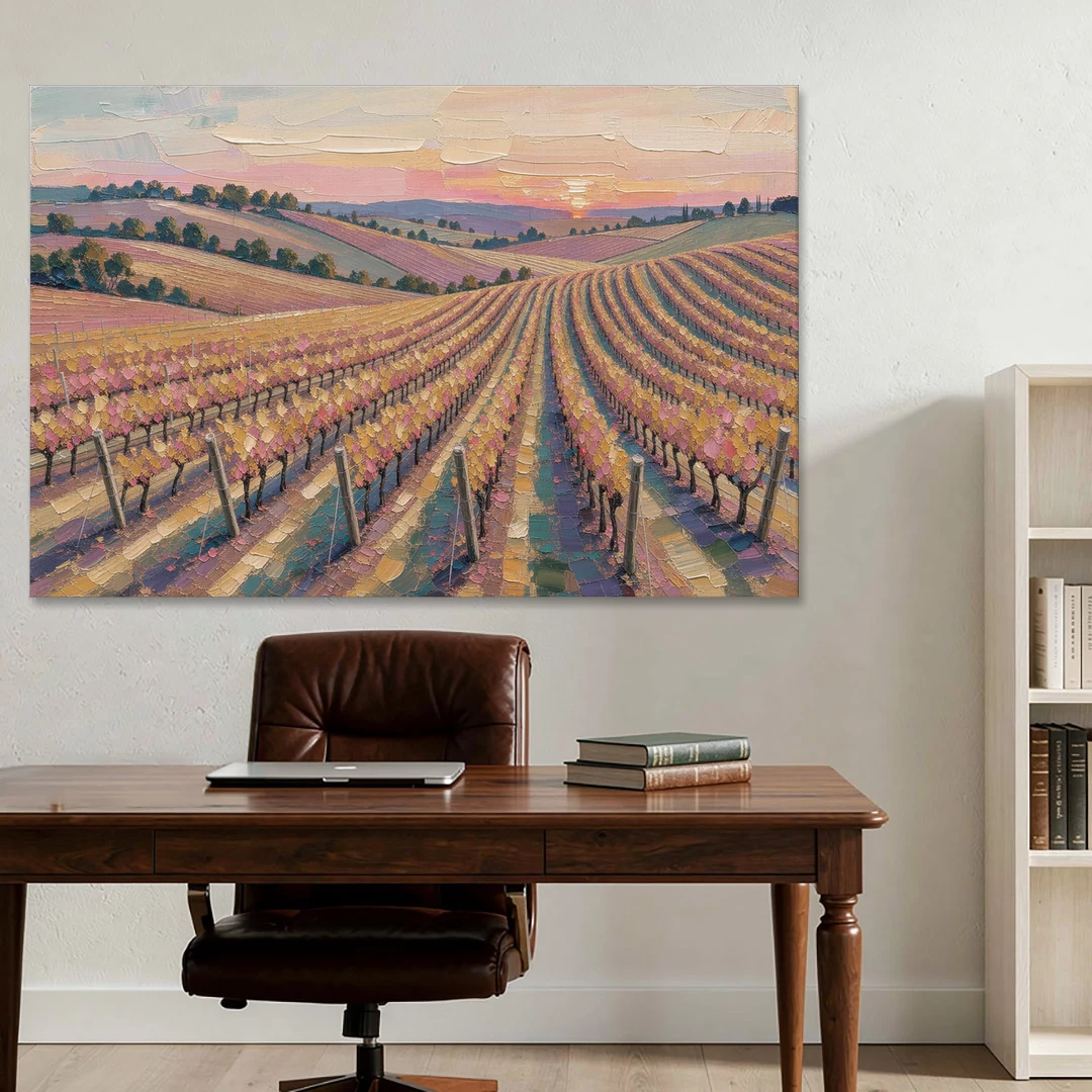Large Vineyard Rows at Sunset for the Bedroom - Canvas Wall Art - Office - 60x40